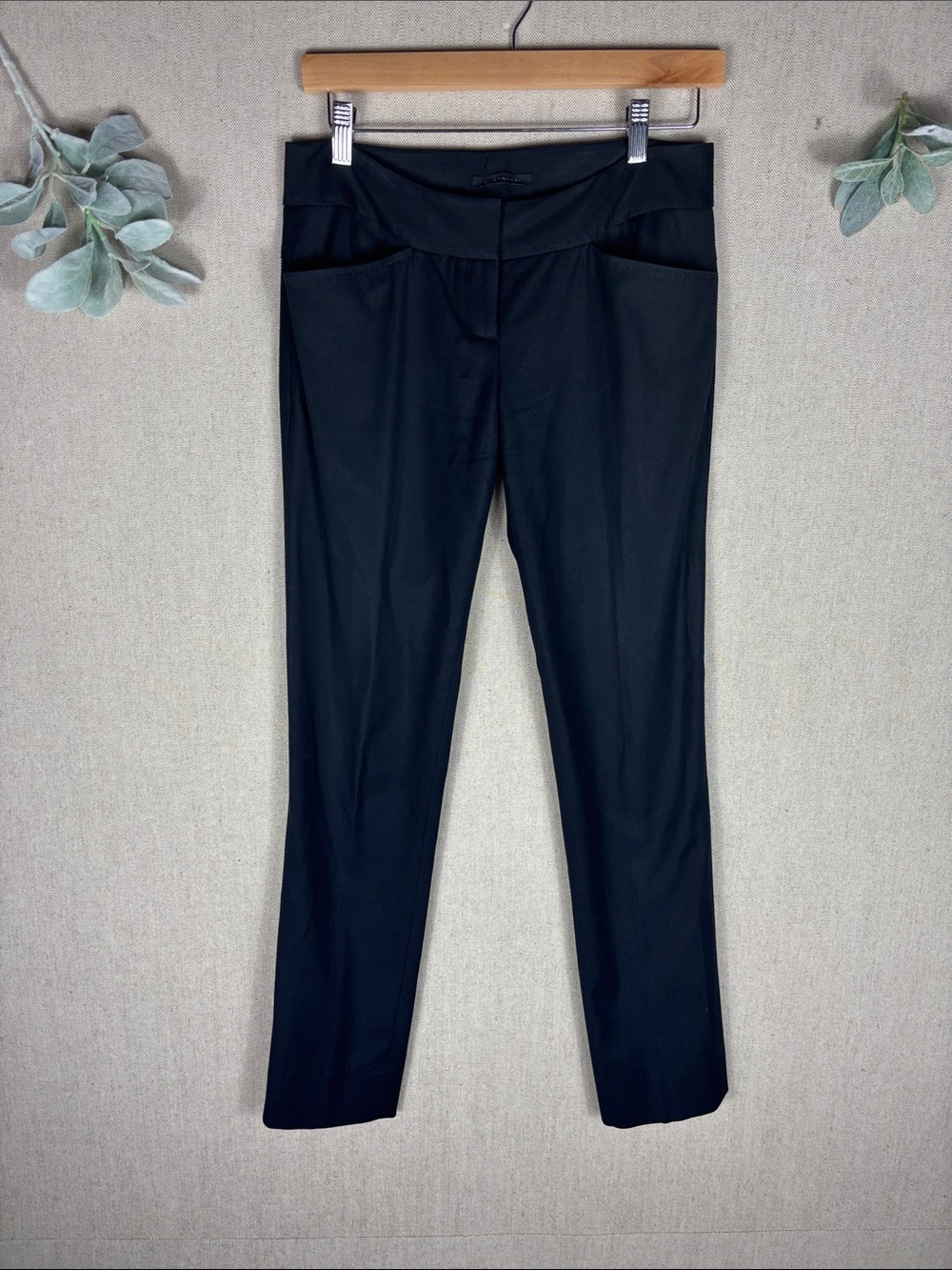 Elie Tahari > Black Wool and Cotton Slim Ponte Pants 2